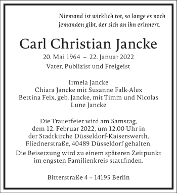 Traueranzeige von Carl Christian Jancke von Frankfurter Allgemeine Zeitung