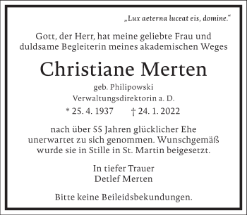 Traueranzeige von Christiane Merten von Frankfurter Allgemeine Zeitung