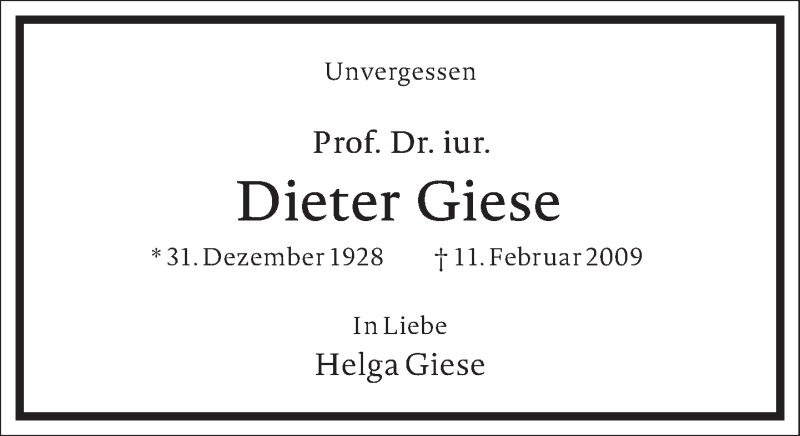  Traueranzeige für Dieter Giese vom 11.02.2022 aus Frankfurter Allgemeine Zeitung