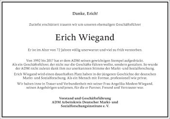 Traueranzeige von Erich Wiegand von Frankfurter Allgemeine Zeitung