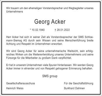 Traueranzeige von Georg Acker von Frankfurter Allgemeine Zeitung