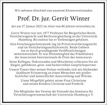 Traueranzeige von Gerrit Winter von Frankfurter Allgemeine Zeitung
