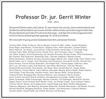 Traueranzeige von Gerrit Winter von Frankfurter Allgemeine Zeitung