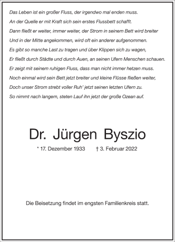Traueranzeige von Jürgen Byszio von Frankfurter Allgemeine Zeitung