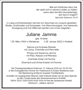 Traueranzeige von Juliane Jamme von Frankfurter Allgemeine Zeitung