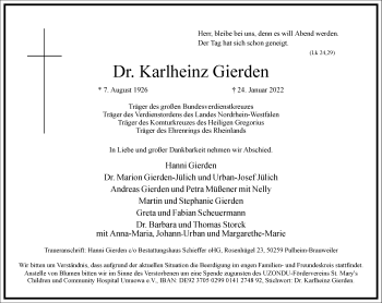 Traueranzeige von Karlheinz Gierden von Frankfurter Allgemeine Zeitung