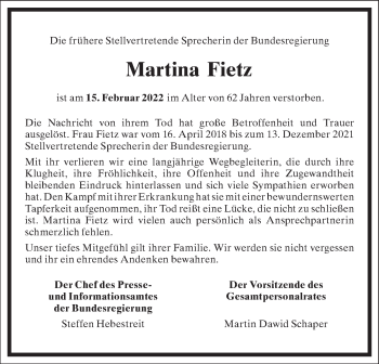 Traueranzeige von Martina Fietz von Frankfurter Allgemeine Zeitung