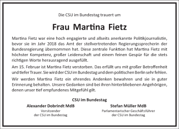 Traueranzeige von Martina Fietz von Frankfurter Allgemeine Zeitung