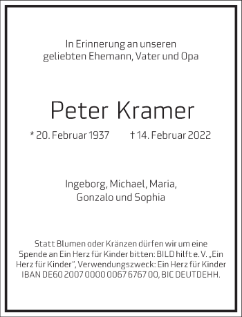 Traueranzeige von Peter Kramer von Frankfurter Allgemeine Zeitung