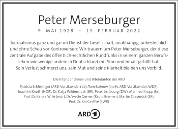 Traueranzeige von Peter Merseburger von Frankfurter Allgemeine Zeitung