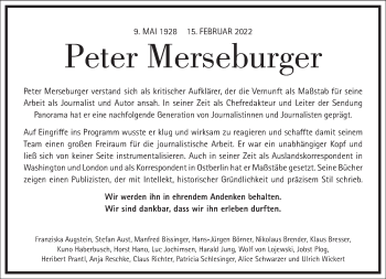 Traueranzeige von Peter Merseburger von Frankfurter Allgemeine Zeitung