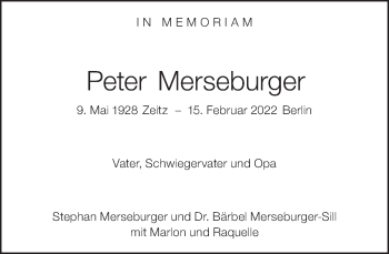 Traueranzeige von Peter Merseburger von Frankfurter Allgemeine Zeitung