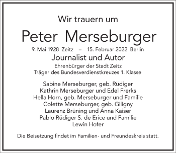 Traueranzeige von Peter Merseburger von Frankfurter Allgemeine Zeitung