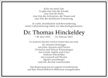 Traueranzeige von Thomas Hinckeldey von Frankfurter Allgemeine Zeitung