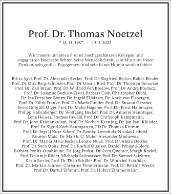Traueranzeige von Thomas Noetzel von Frankfurter Allgemeine Zeitung