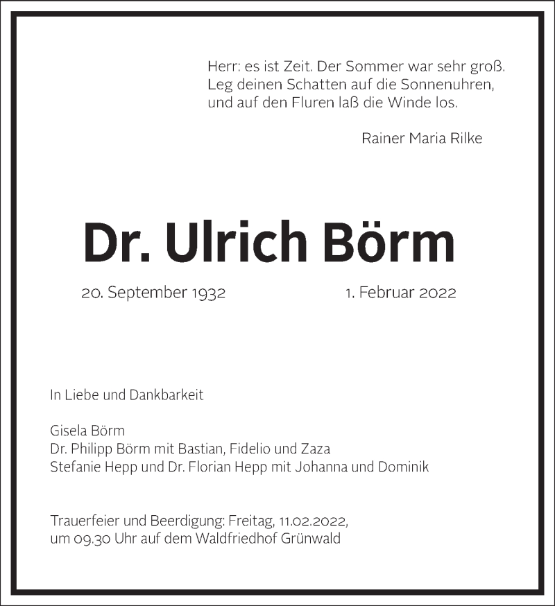  Traueranzeige für Ulrich Börm vom 09.02.2022 aus Frankfurter Allgemeine Zeitung