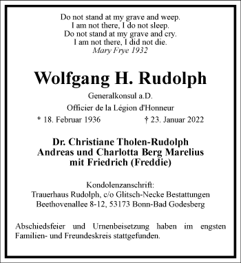 Traueranzeige von Wolfgang H. Rudolph von Frankfurter Allgemeine Zeitung