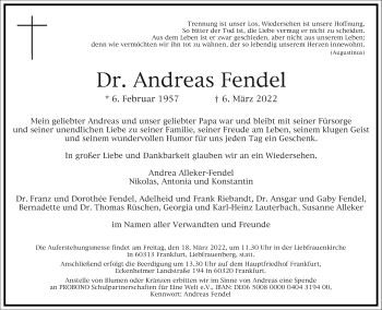 Traueranzeige von Andreas Fendel von Frankfurter Allgemeine Zeitung