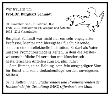 Traueranzeige von Burghart Schmidt von Frankfurter Allgemeine Zeitung