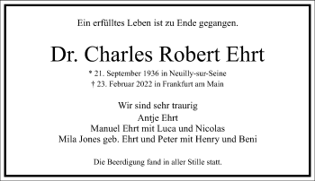 Traueranzeige von Charles Robert Ehrt von Frankfurter Allgemeine Zeitung