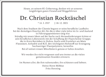 Traueranzeige von Christian Rocktäschel von Frankfurter Allgemeine Zeitung