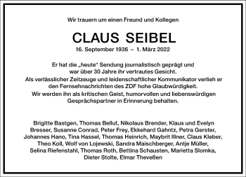 Traueranzeige von Claus Seibel von Frankfurter Allgemeine Zeitung
