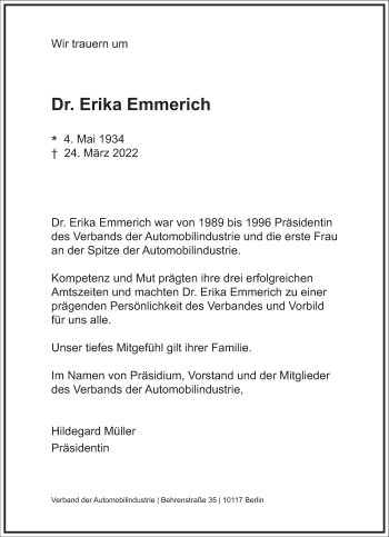 Traueranzeige von Erika Emmerich von Frankfurter Allgemeine Zeitung