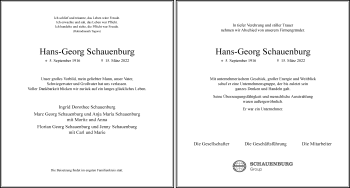 Traueranzeige von Hans-Georg Schauenburg von Frankfurter Allgemeine Zeitung