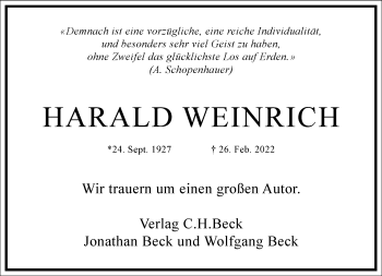 Traueranzeige von Harald Weinrich von Frankfurter Allgemeine Zeitung