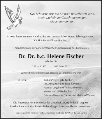 Traueranzeige von Helene Fischer von Frankfurter Allgemeine Zeitung