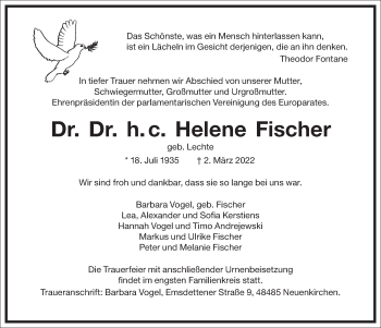Traueranzeige von Helene Fischer von Frankfurter Allgemeine Zeitung