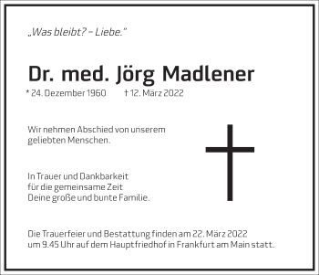 Traueranzeige von Jörg Madlener von Frankfurter Allgemeine Zeitung