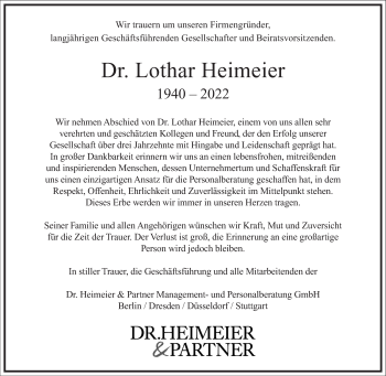 Traueranzeige von Lothar Heimeier von Frankfurter Allgemeine Zeitung