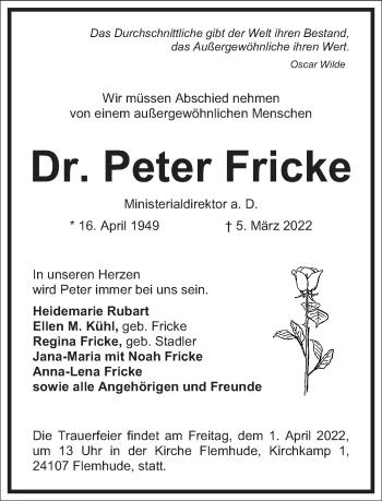 Traueranzeige von Peter Fricke von Frankfurter Allgemeine Zeitung