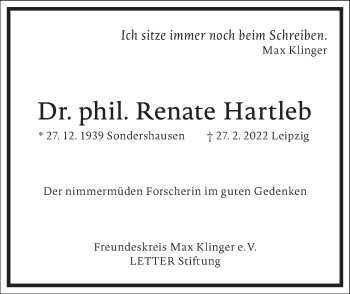 Traueranzeige von Renate Hartleb von Frankfurter Allgemeine Zeitung