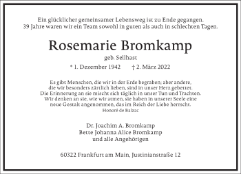 Traueranzeige von Rosemarie Bromkamp von Frankfurter Allgemeine Zeitung