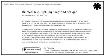 Traueranzeige von Siegfried Steiger von Frankfurter Allgemeine Zeitung