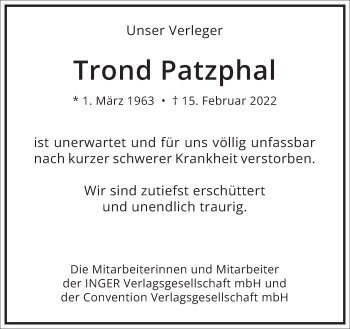 Traueranzeige von Trond Patzphal von Frankfurter Allgemeine Zeitung