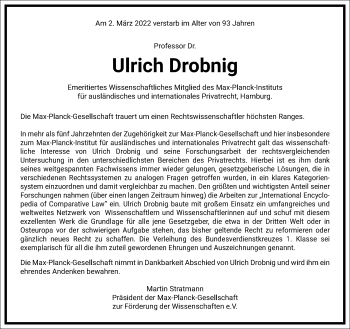 Traueranzeige von Ulrich Drobnig von Frankfurter Allgemeine Zeitung