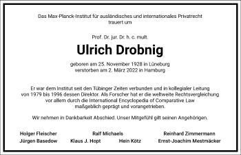 Traueranzeige von Ulrich Drobnig von Frankfurter Allgemeine Zeitung