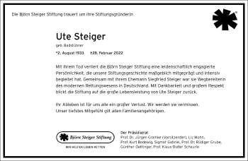 Traueranzeige von Ute Steiger von Frankfurter Allgemeine Zeitung