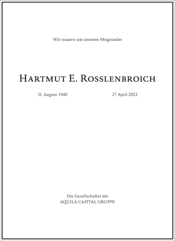 Traueranzeige von Hartmut E. Rosslenbroich von Frankfurter Allgemeine Zeitung