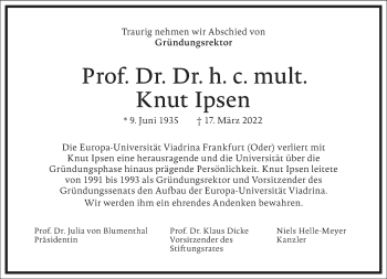 Traueranzeige von Knut Ipsen von Frankfurter Allgemeine Zeitung