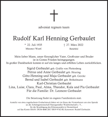 Traueranzeige von Rudolf Karl Henning Gerbaulet von Frankfurter Allgemeine Zeitung