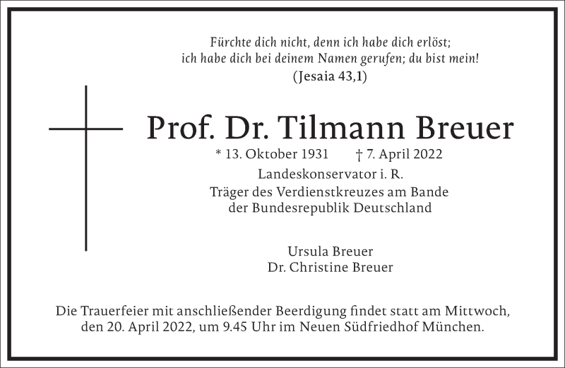  Traueranzeige für Tilmann Breuer vom 14.04.2022 aus Frankfurter Allgemeine Zeitung