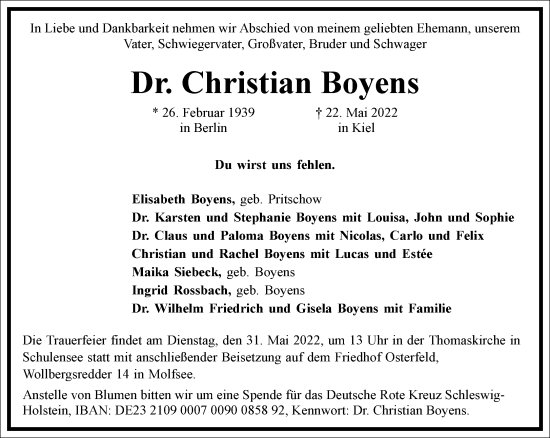 Traueranzeige von Christian Boyens von Frankfurter Allgemeine Zeitung
