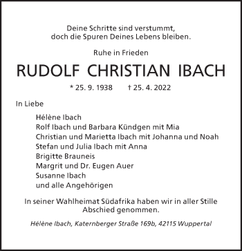 Traueranzeige von Rudolf Christian Ibach von Frankfurter Allgemeine Zeitung