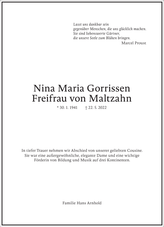 Traueranzeige von Nina Maria Gorrissen von Frankfurter Allgemeine Zeitung