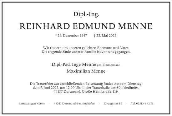 Traueranzeige von Reinhard Edmund Menne von Frankfurter Allgemeine Zeitung