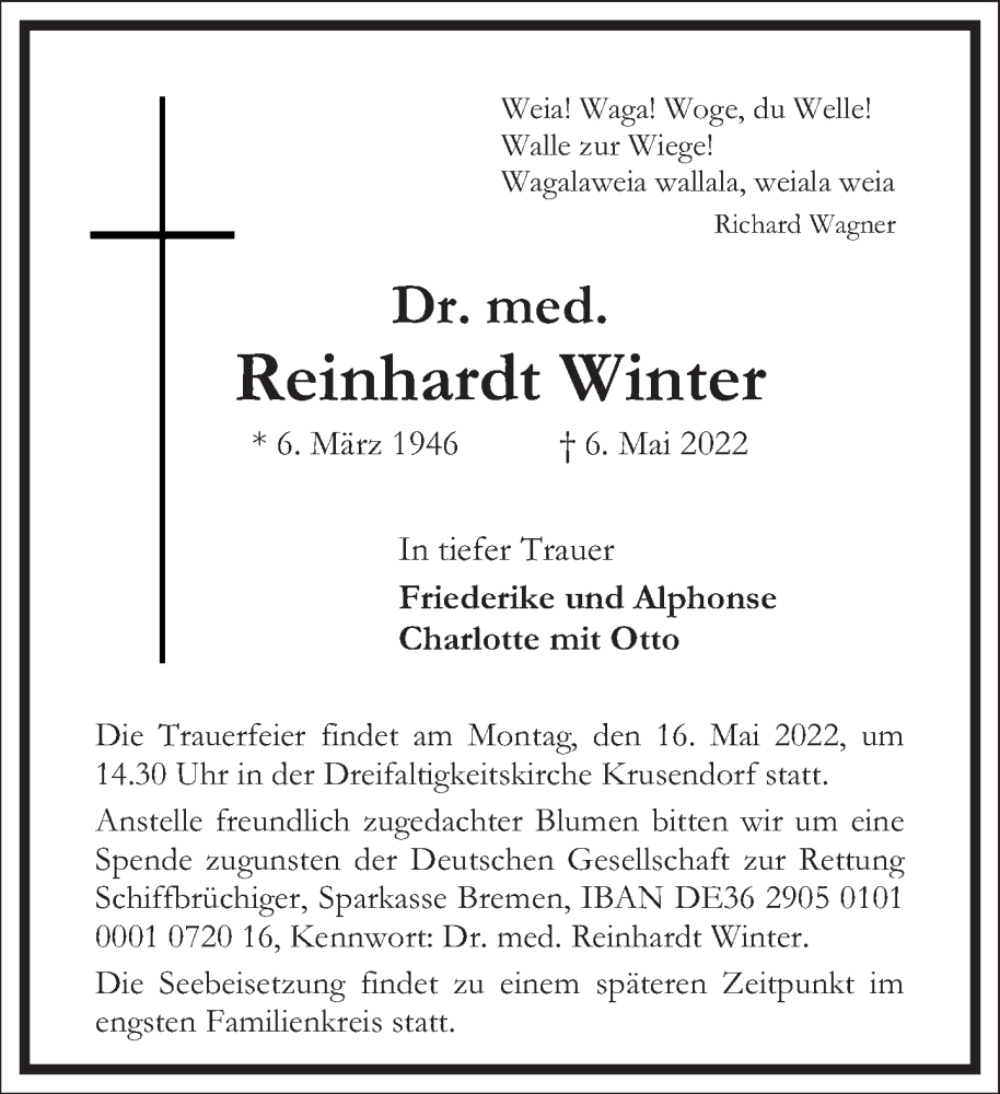  Traueranzeige für Reinhardt Winter vom 14.05.2022 aus Frankfurter Allgemeine Zeitung